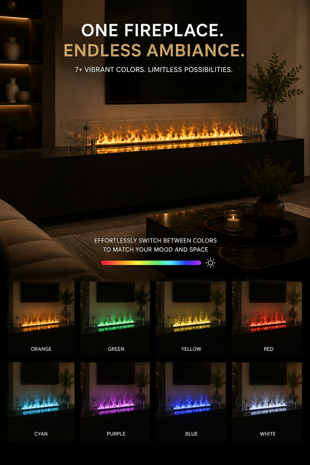 60" Luxury Smart Electric Water Vapor Fireplace